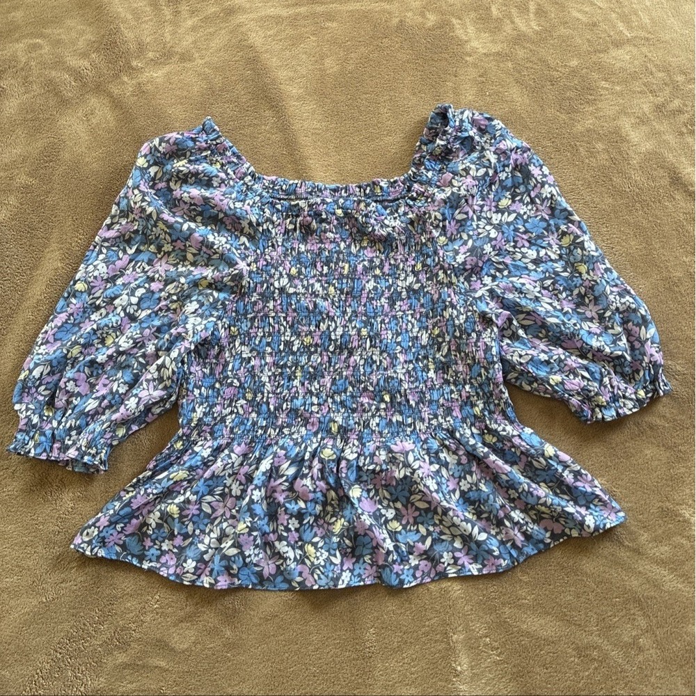 Nanette Lepore Women's Top Large Blue Multicolored Floral Romance Cottagecore